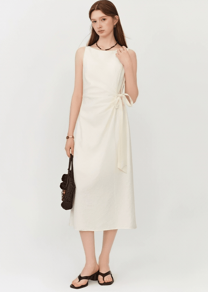 SLEEVELESS DRAPED RIBBON DRESS - ANLEM
