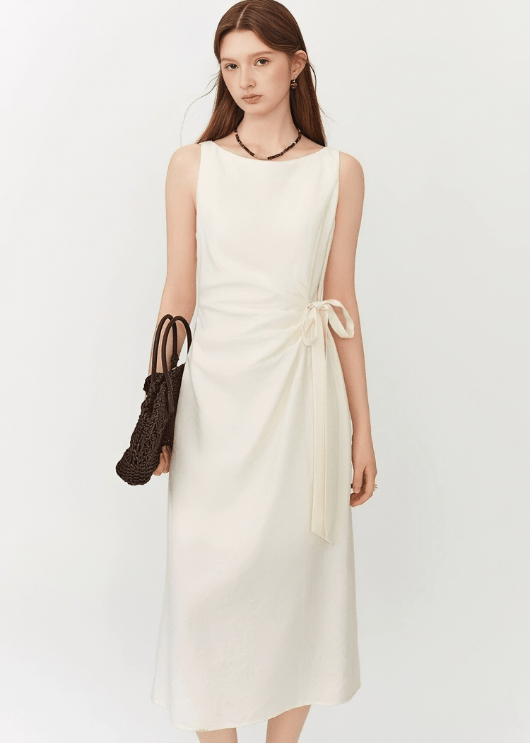 SLEEVELESS DRAPED RIBBON DRESS - ANLEM