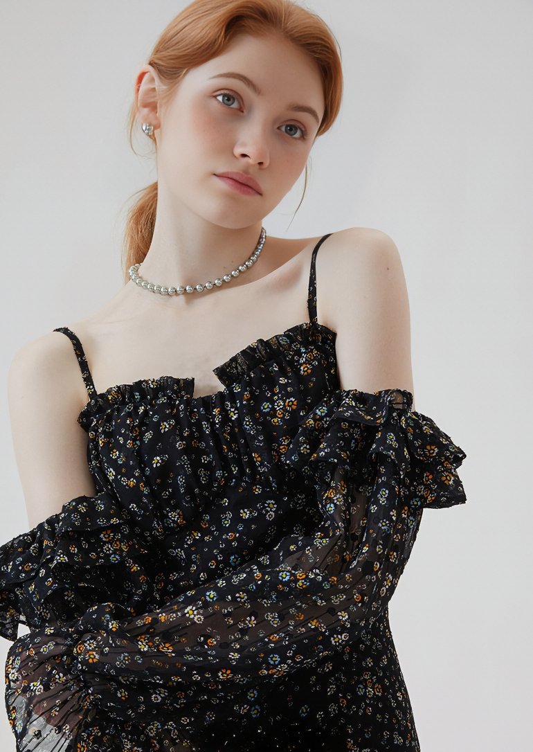 SMALL FLOWER OFF SHOULDER DRESS - ANLEM