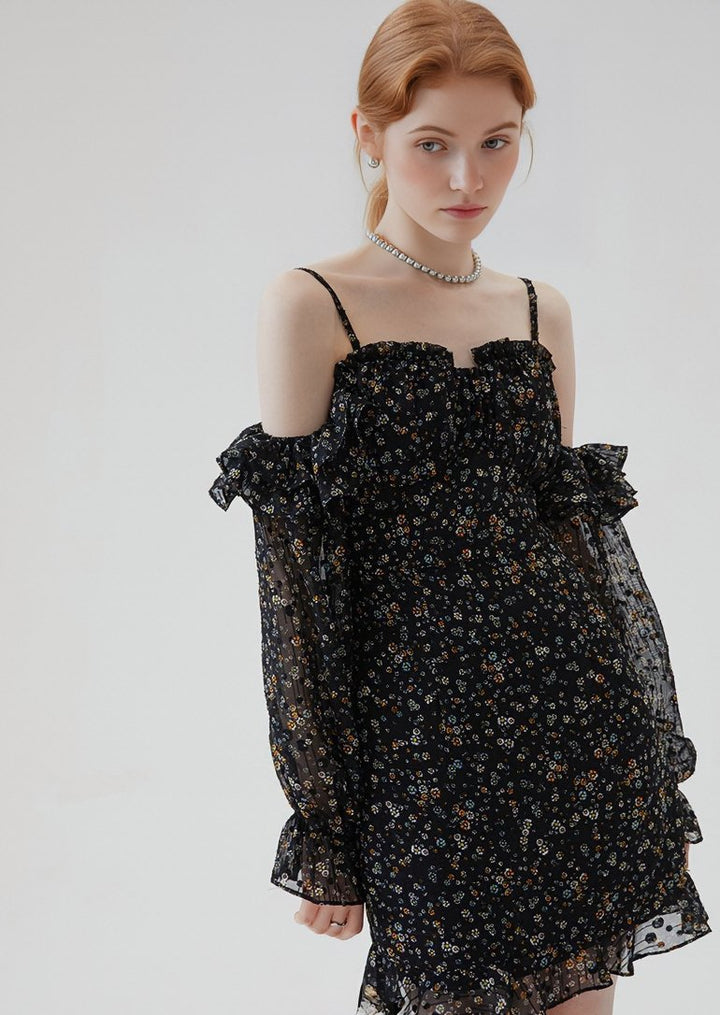 SMALL FLOWER OFF SHOULDER DRESS - ANLEM