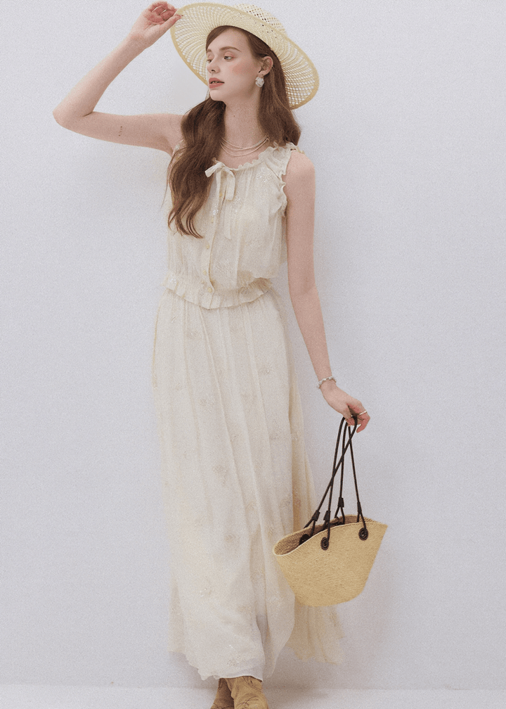 SPARKLE EMBROIDERY BLOUSE & SKIRT - ANLEM