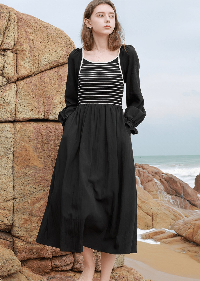 SQUARE NECK BALLOON SLEEVE DRESS - ANLEM