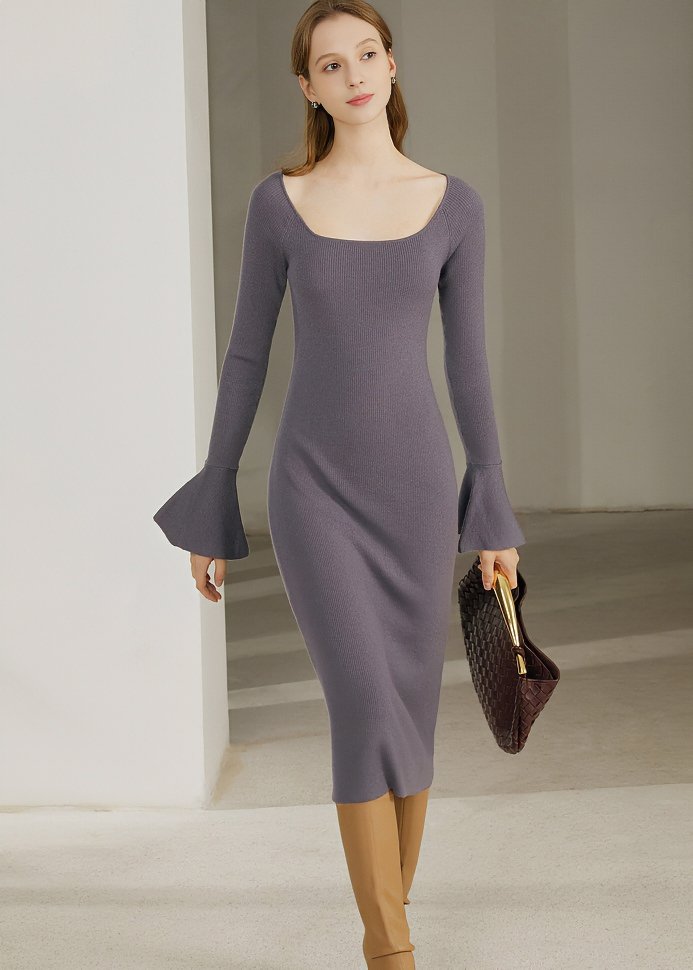 SQUARE NECK SLIM FIT DRESS - ANLEM