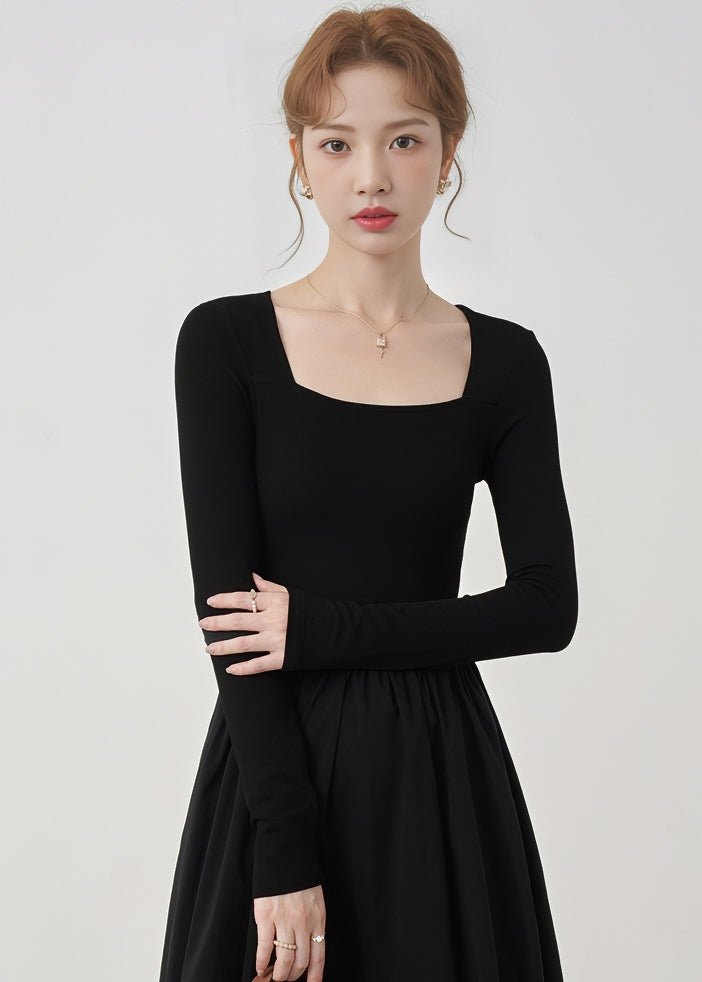 SQUARE NECK THIN KNIT DRESS - ANLEM