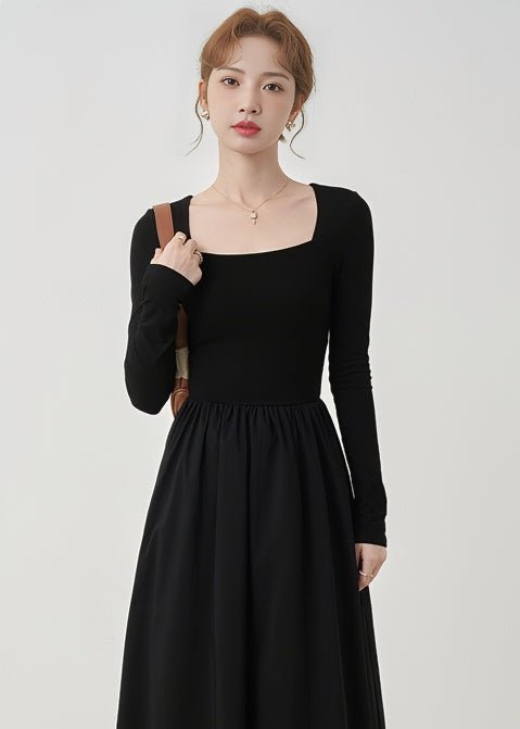 SQUARE NECK THIN KNIT DRESS - ANLEM