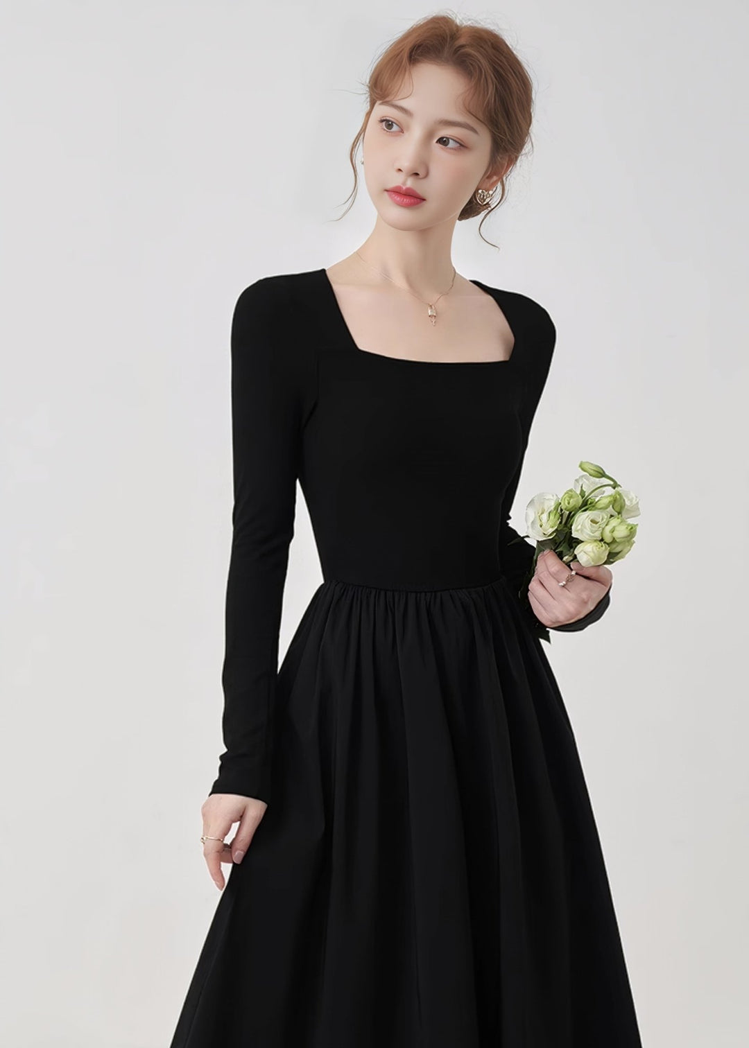 SQUARE NECK THIN KNIT DRESS - ANLEM