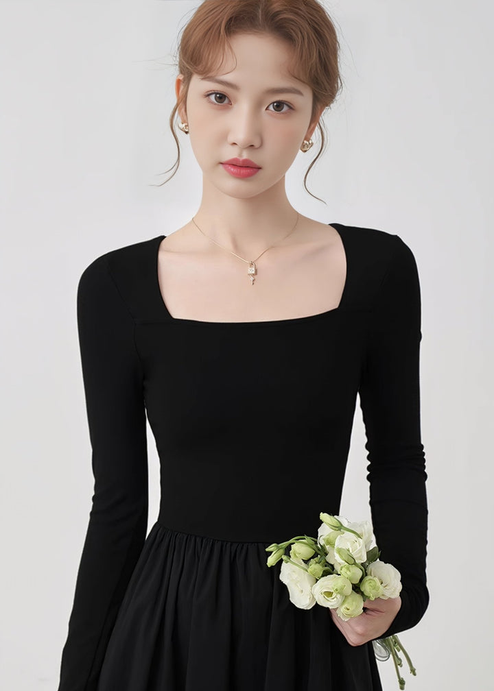 SQUARE NECK THIN KNIT DRESS - ANLEM