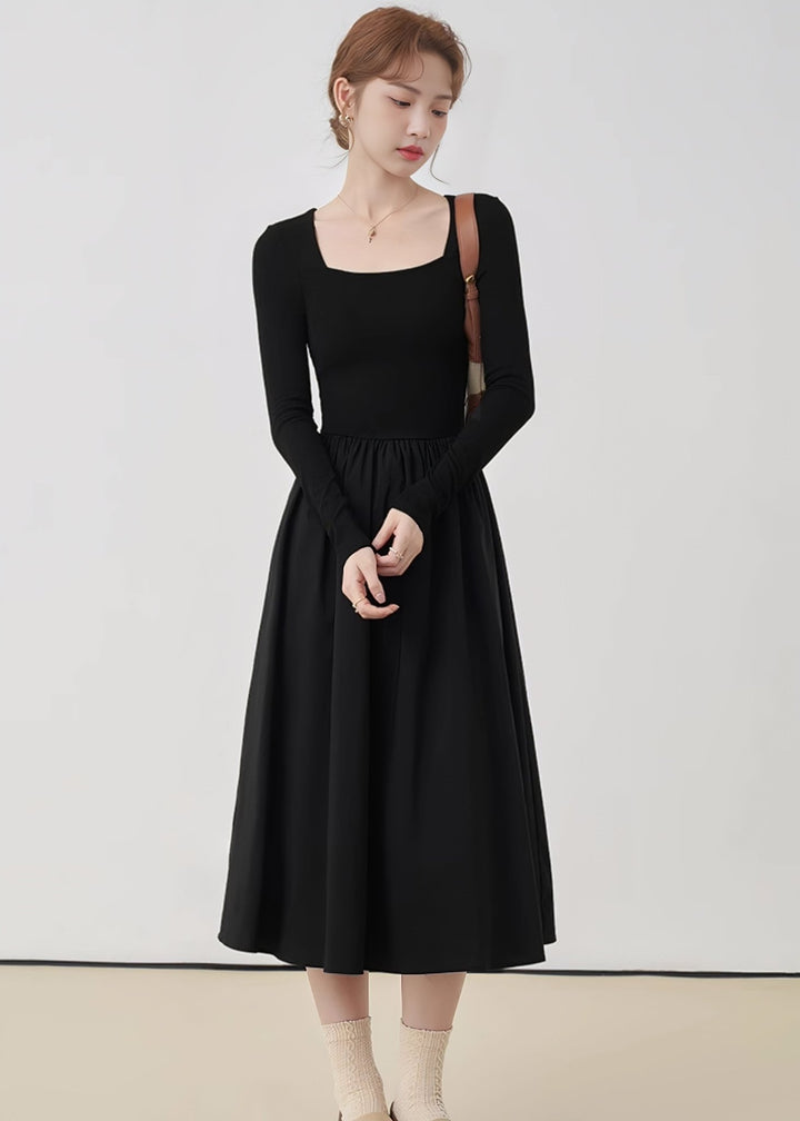 SQUARE NECK THIN KNIT DRESS - ANLEM