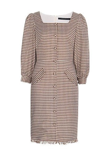 SQUARE PUFF SLEEVE LATTICE DRESS - ANLEM