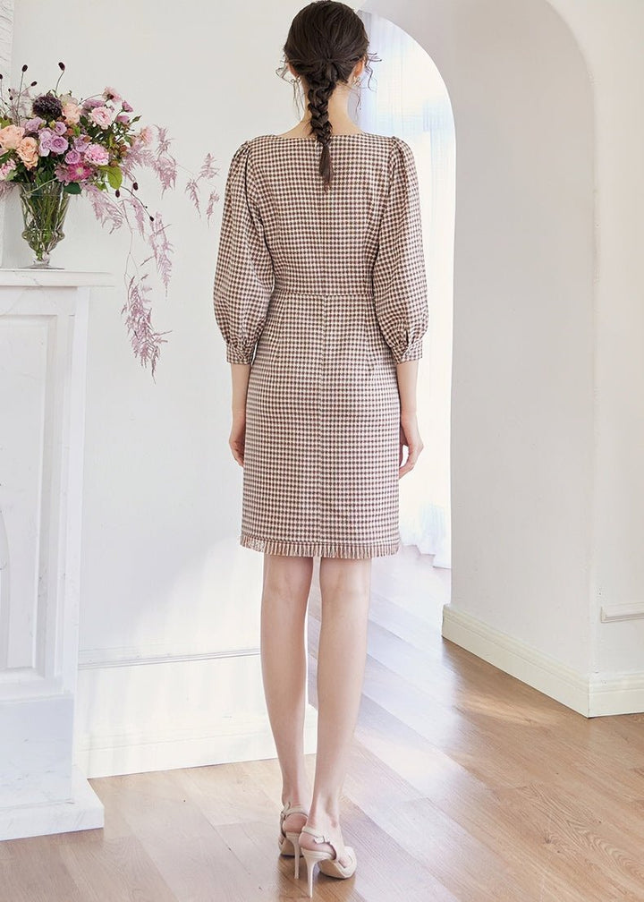 SQUARE PUFF SLEEVE LATTICE DRESS - ANLEM