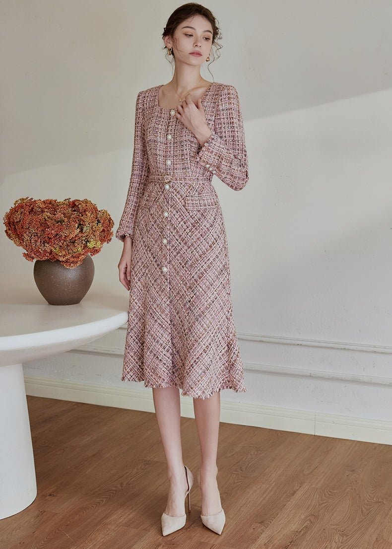 SQUARE TWEED FISHTAIL DRESS - ANLEM