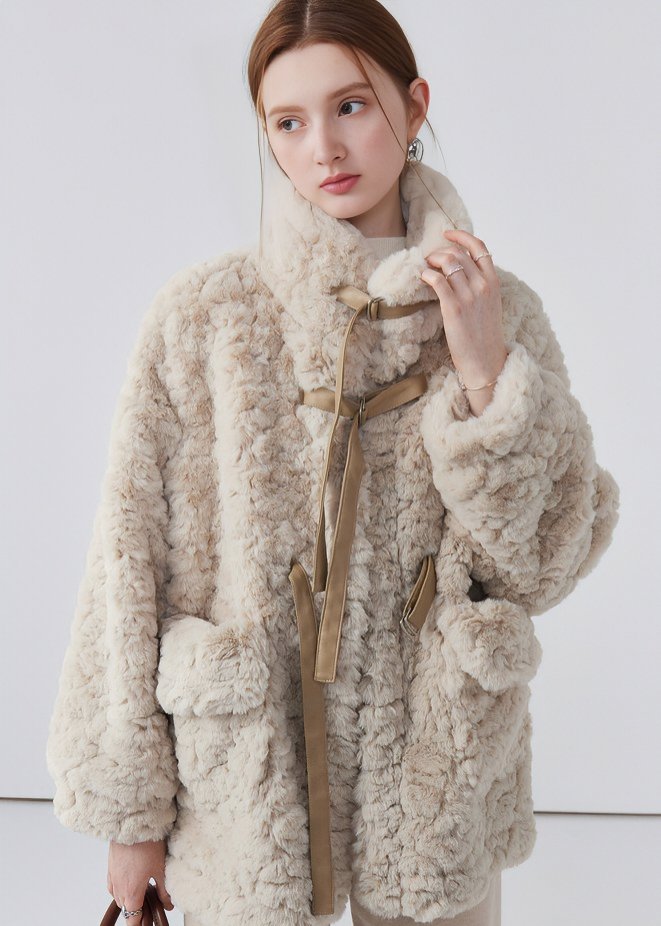 STAND COLLAR FUR LOOSE COAT - ANLEM