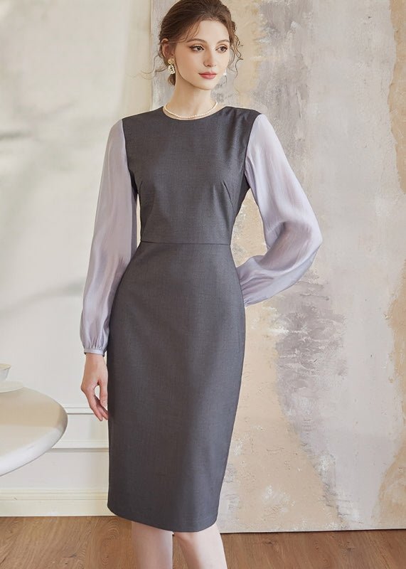 STITCHED GRAY SLIM DRESS - ANLEM