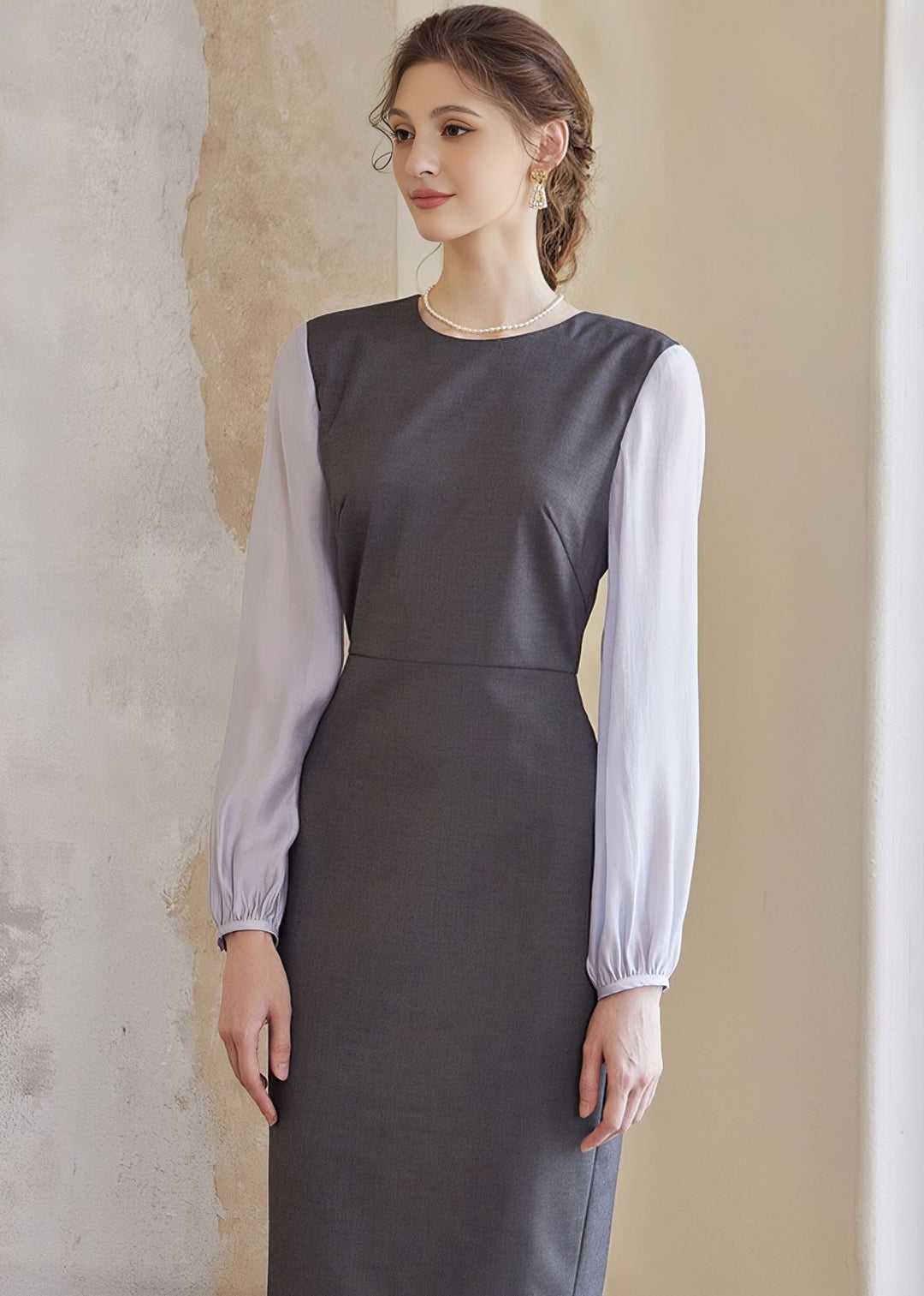 STITCHED GRAY SLIM DRESS - ANLEM