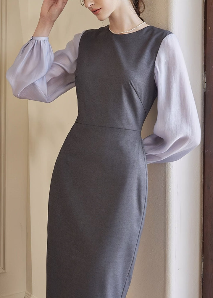 STITCHED GRAY SLIM DRESS - ANLEM