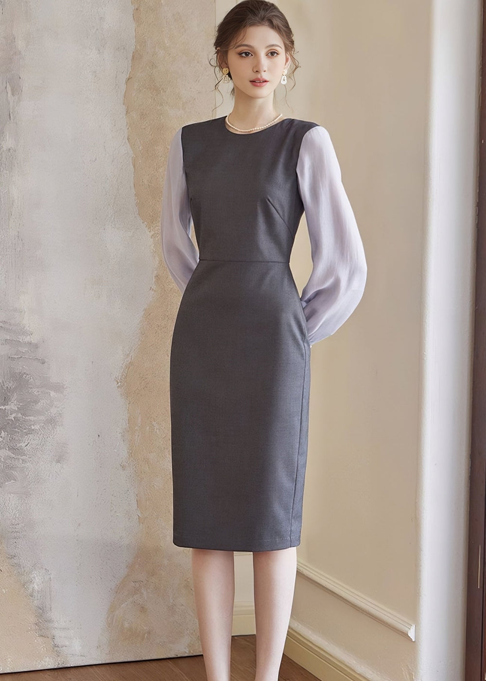 STITCHED GRAY SLIM DRESS - ANLEM