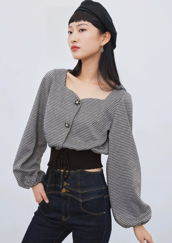 STONE BUTTON PUFF SLEEVE TOPS - ANLEM