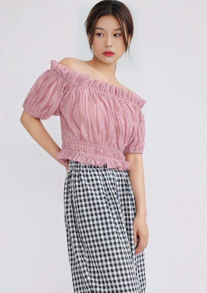 STRAIGHT SHOULDER PLEATED TOPS - ANLEM
