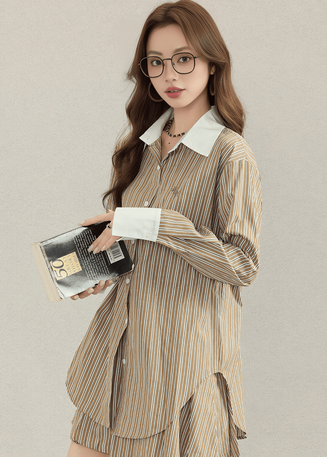 STRIPE COLLAR SHIRT&SKIRT - ANLEM