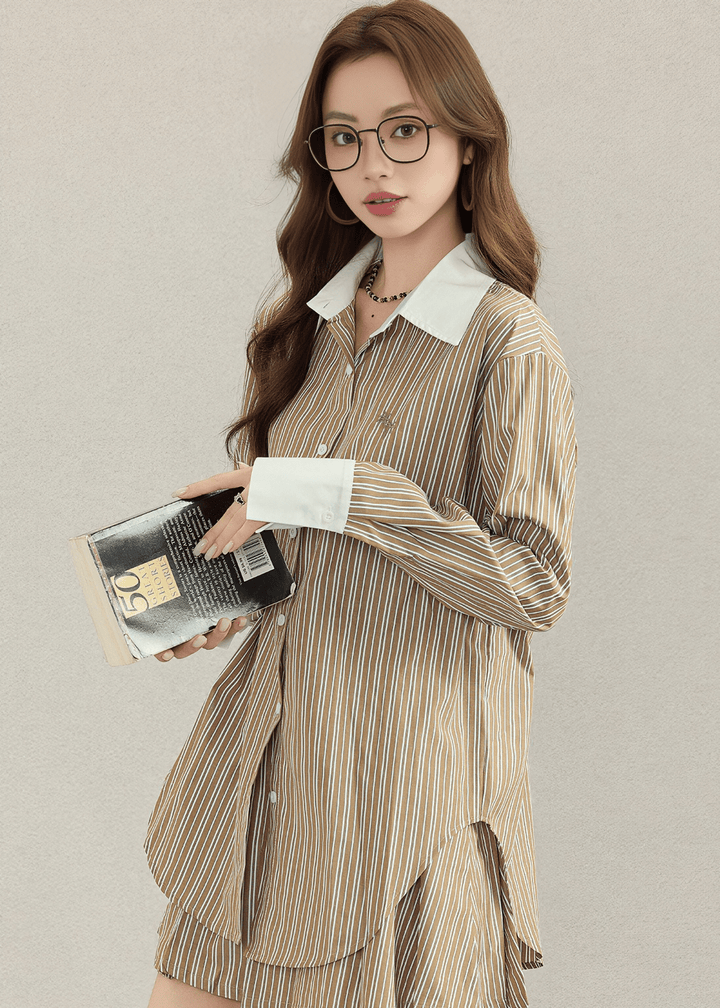 STRIPE COLLAR SHIRT&SKIRT - ANLEM