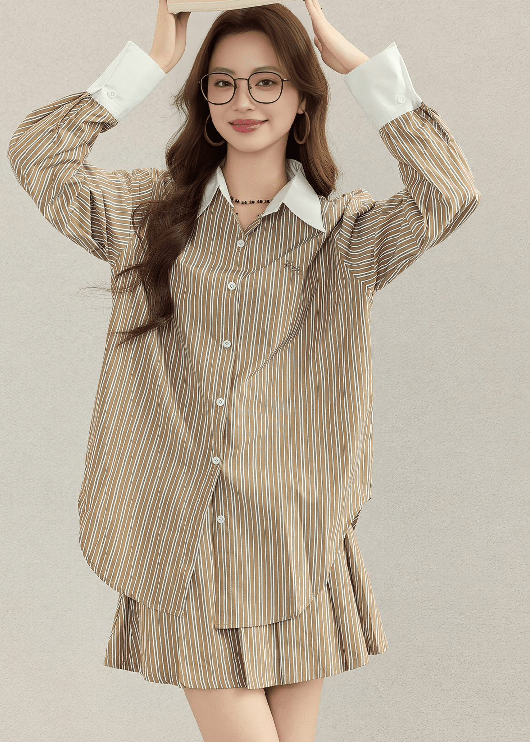 STRIPE COLLAR SHIRT&SKIRT - ANLEM