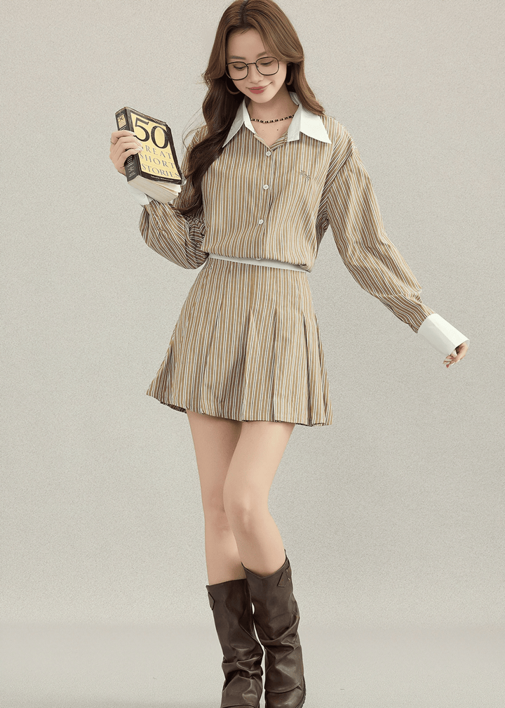 STRIPE COLLAR SHIRT&SKIRT - ANLEM