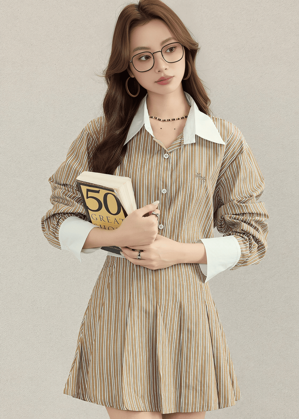 STRIPE COLLAR SHIRT&SKIRT - ANLEM