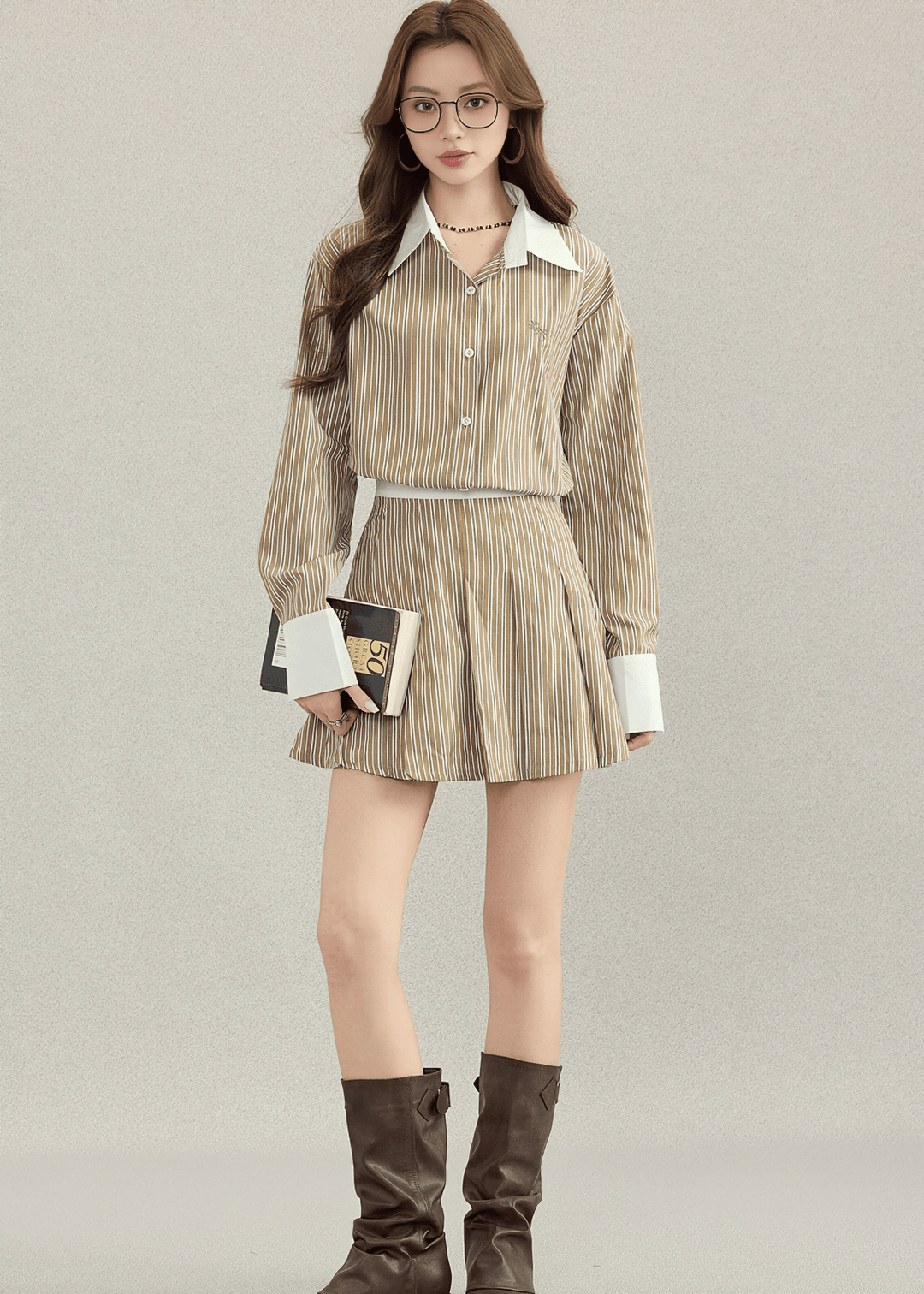 STRIPE COLLAR SHIRT&SKIRT - ANLEM