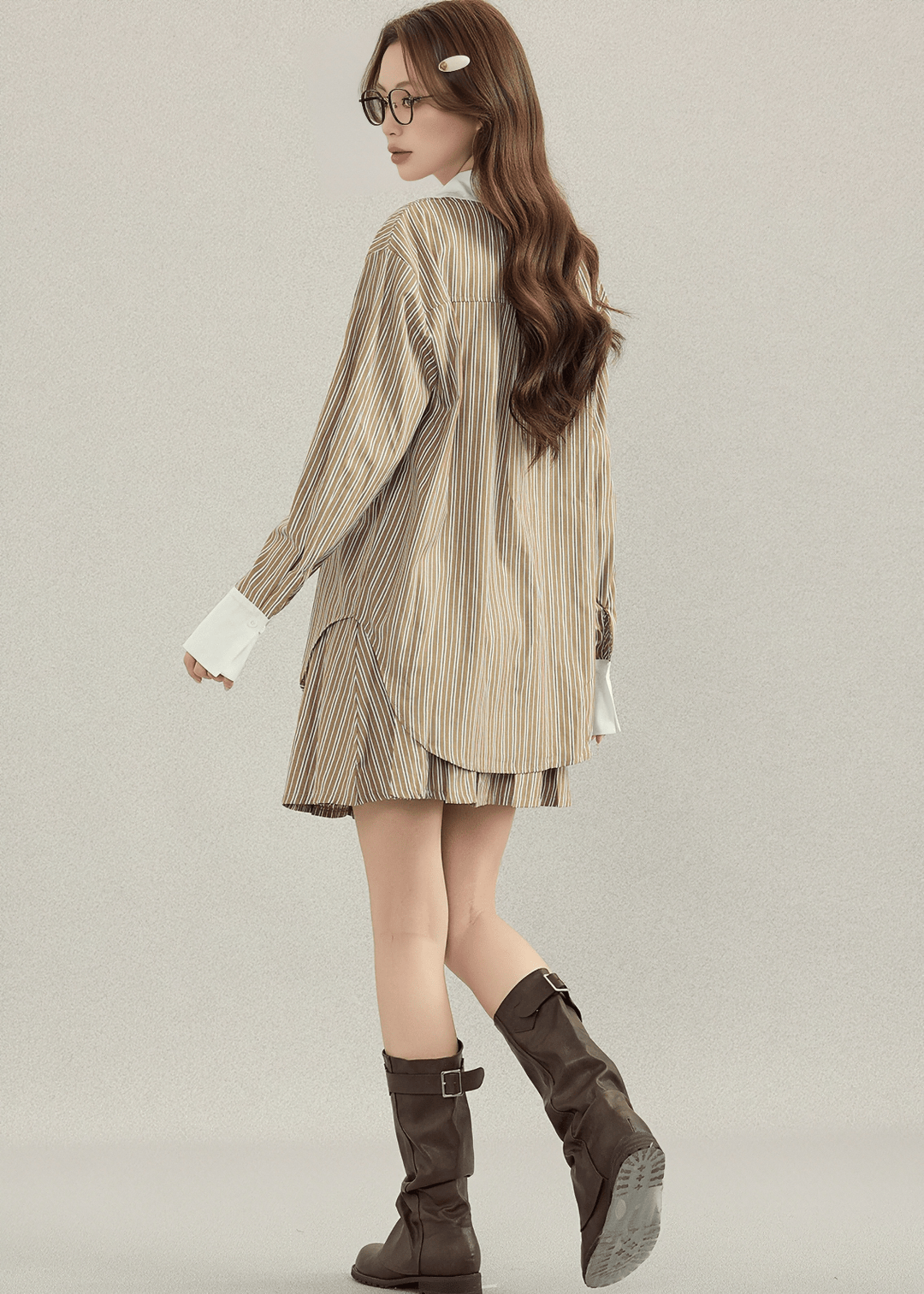 STRIPE COLLAR SHIRT&SKIRT - ANLEM