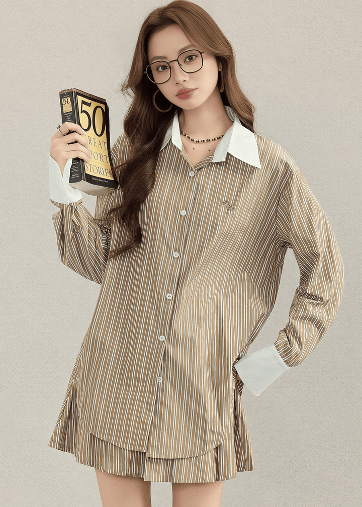 STRIPE COLLAR SHIRT&SKIRT - ANLEM