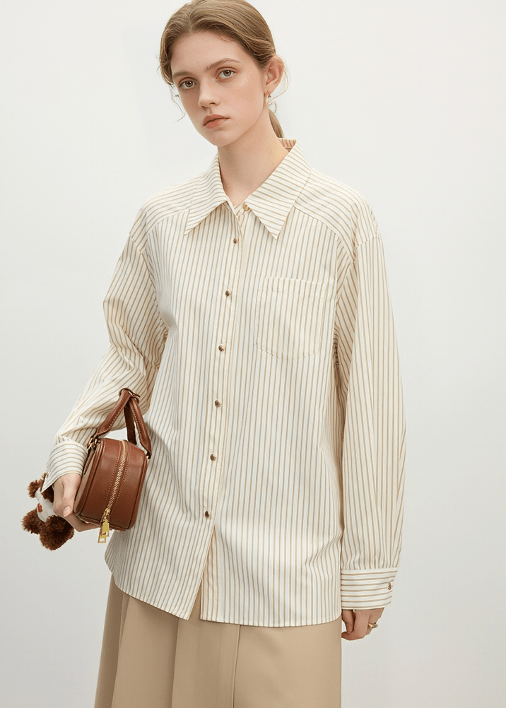 STRIPED BOW TIE BLOUSE - ANLEM