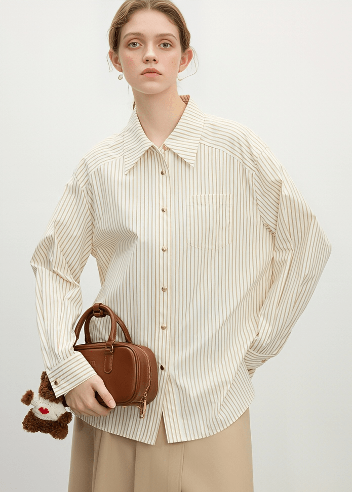 STRIPED BOW TIE BLOUSE - ANLEM