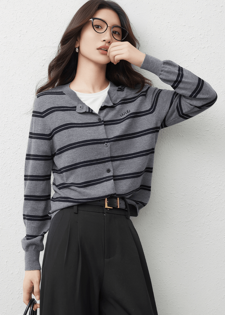 STRIPED KNIT CARDIGAN - ANLEM