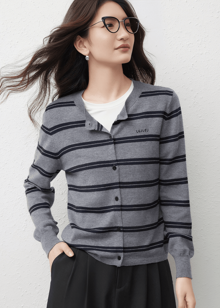 STRIPED KNIT CARDIGAN - ANLEM