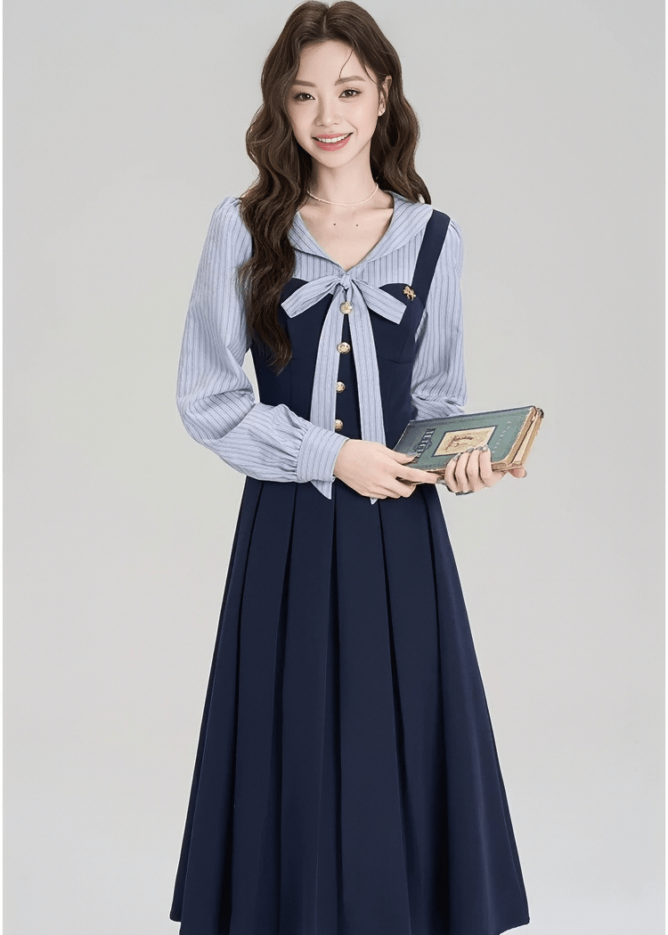 STRIPED SAILOR BOW DRESS - ANLEM