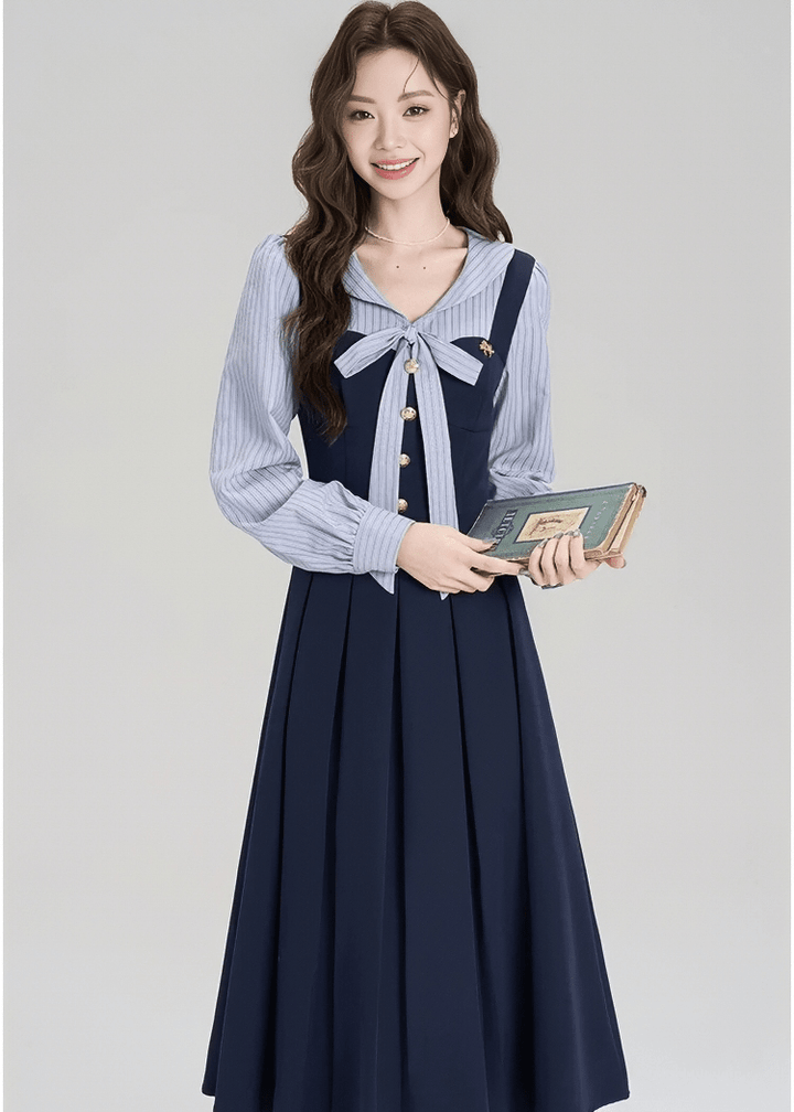 STRIPED SAILOR BOW DRESS - ANLEM