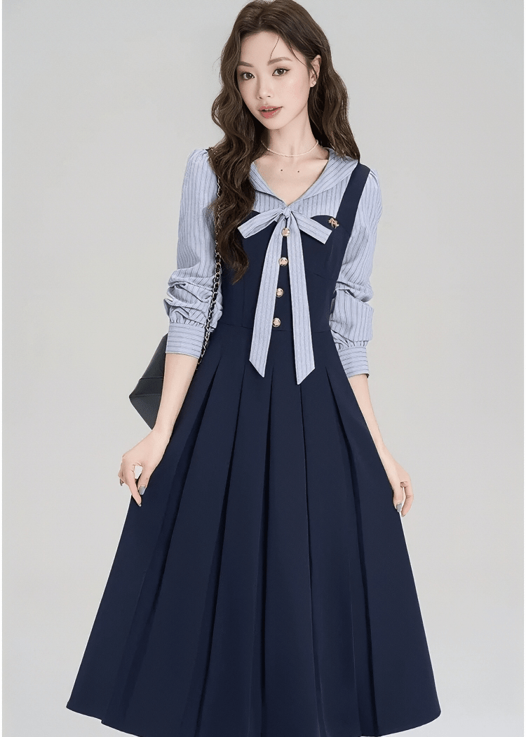 STRIPED SAILOR BOW DRESS - ANLEM