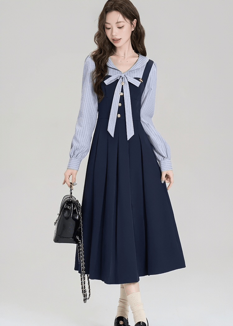 STRIPED SAILOR BOW DRESS - ANLEM