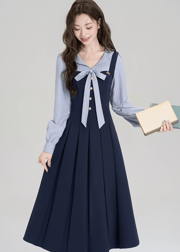 STRIPED SAILOR BOW DRESS - ANLEM