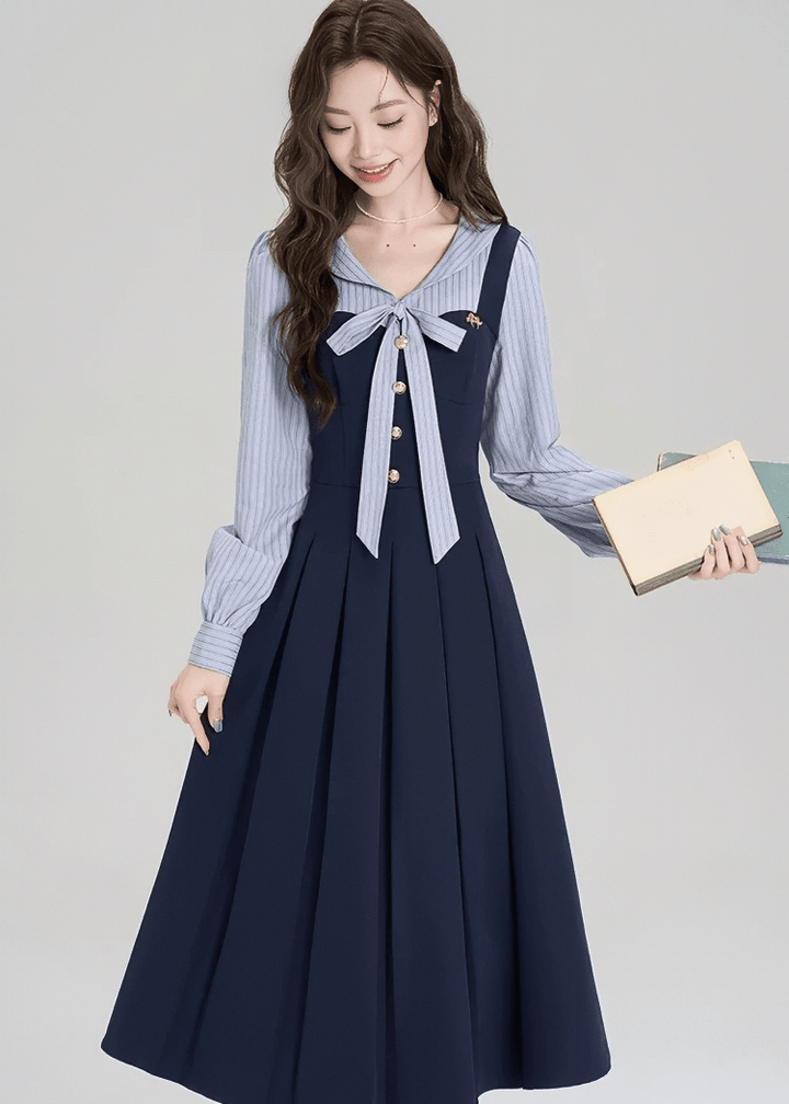 STRIPED SAILOR BOW DRESS - ANLEM