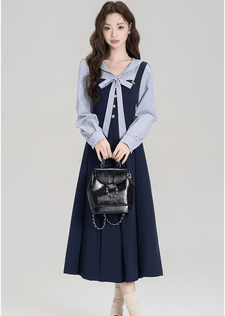 STRIPED SAILOR BOW DRESS - ANLEM