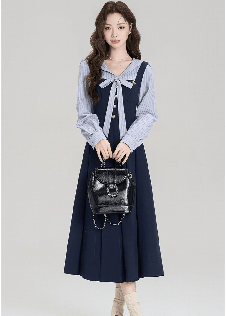 STRIPED SAILOR BOW DRESS - ANLEM