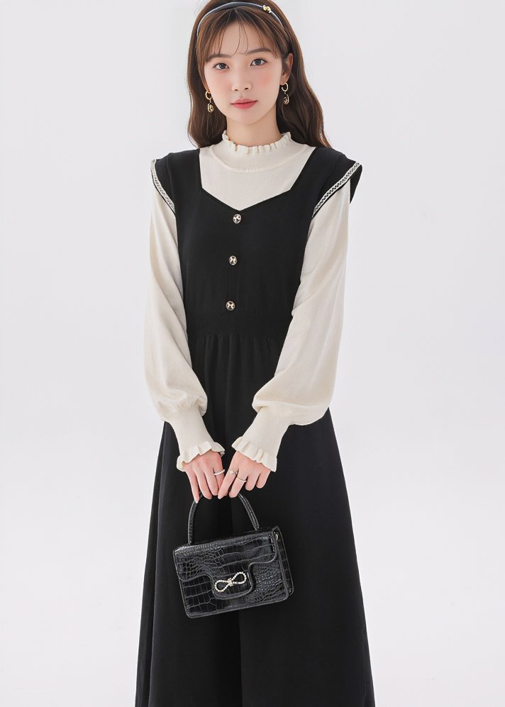 SWITCHED KNIT PATCHWORK DRESS - ANLEM