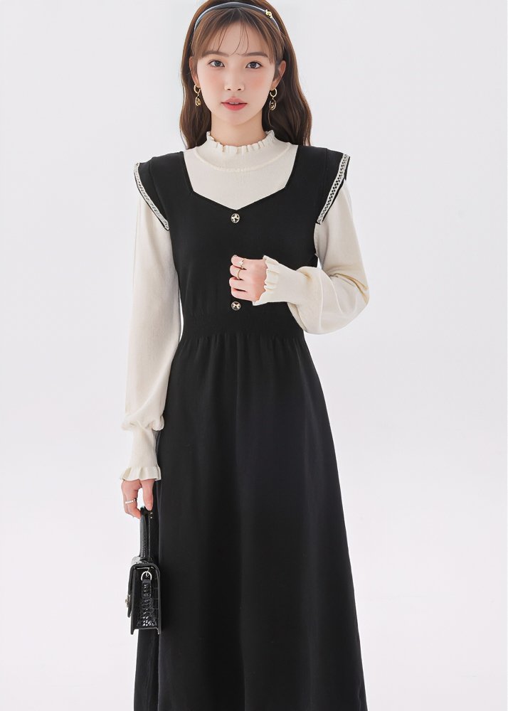 SWITCHED KNIT PATCHWORK DRESS - ANLEM