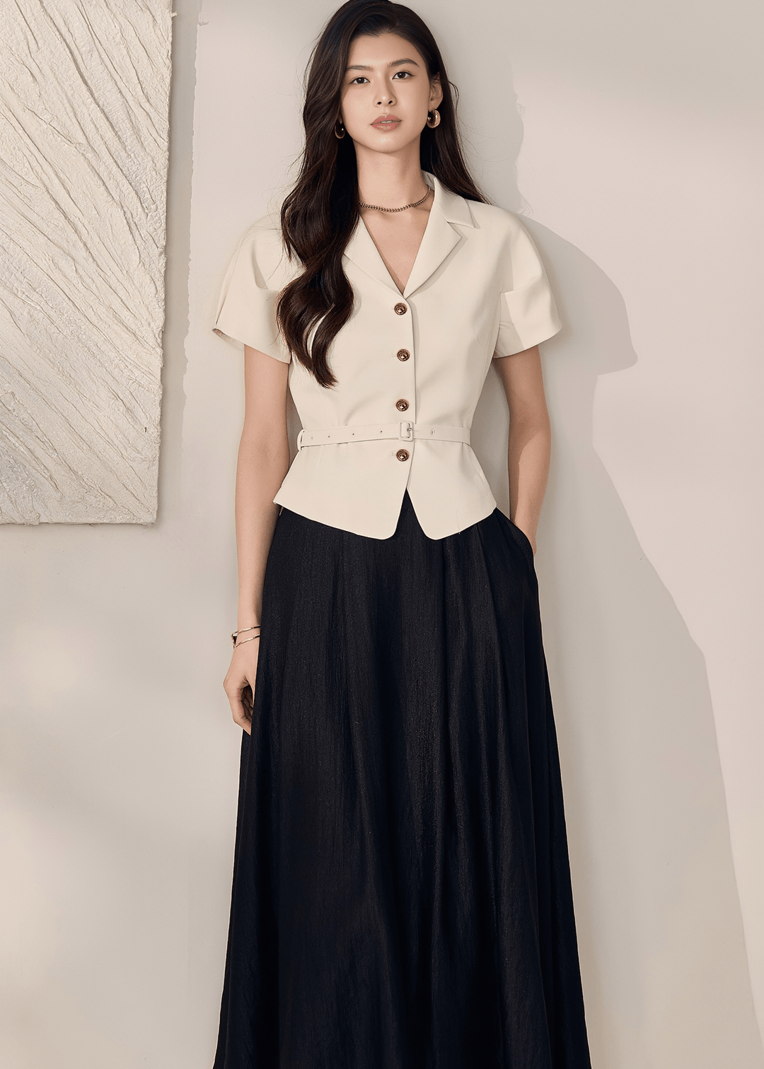 TAILORED BELTED SHORT - SLEEVE BLAZER - ANLEM