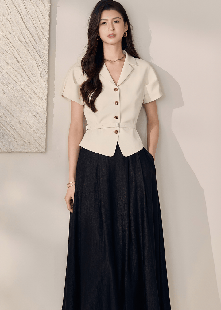 TAILORED BELTED SHORT - SLEEVE BLAZER - ANLEM