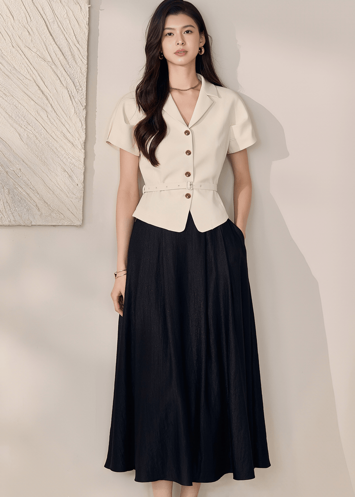 TAILORED BELTED SHORT - SLEEVE BLAZER - ANLEM