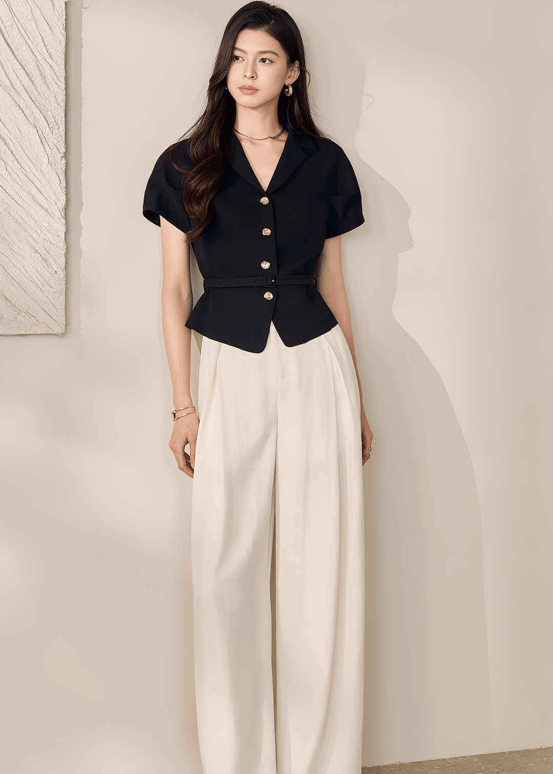 TAILORED BELTED SHORT - SLEEVE BLAZER - ANLEM