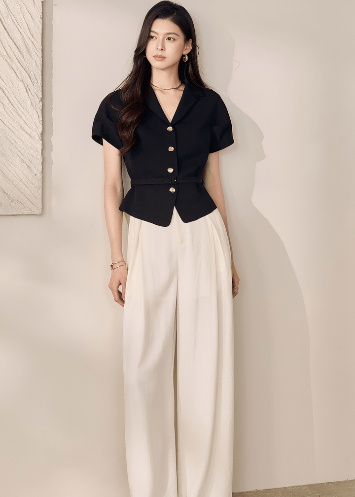 TAILORED BELTED SHORT - SLEEVE BLAZER - ANLEM