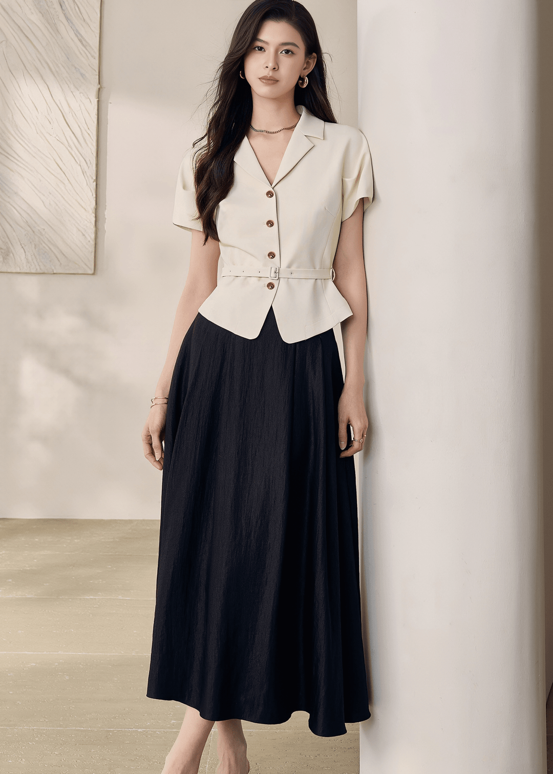 TAILORED BELTED SHORT - SLEEVE BLAZER - ANLEM